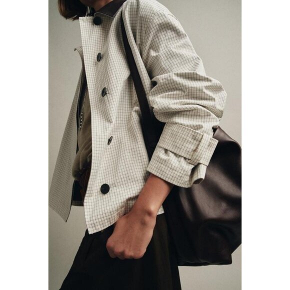 ZARA ZW COLLECTION LEATHER COLLAR SHORT TRENCH COAT - Picture 6 of 9
